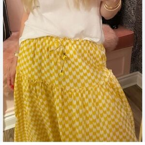 Kerri Rosenthal PrinTed A Line Skirt Yellow White Hearts Medium Preppy